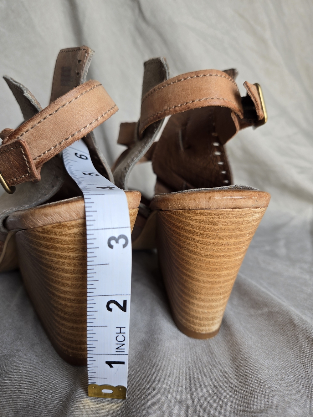 Miz Mooz Beige & Tan Leather Strappy Wedge Sandals Size 38 - Picture 7 of 13